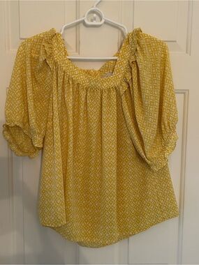 LOFT Yellow Geometric Print Peasant Top